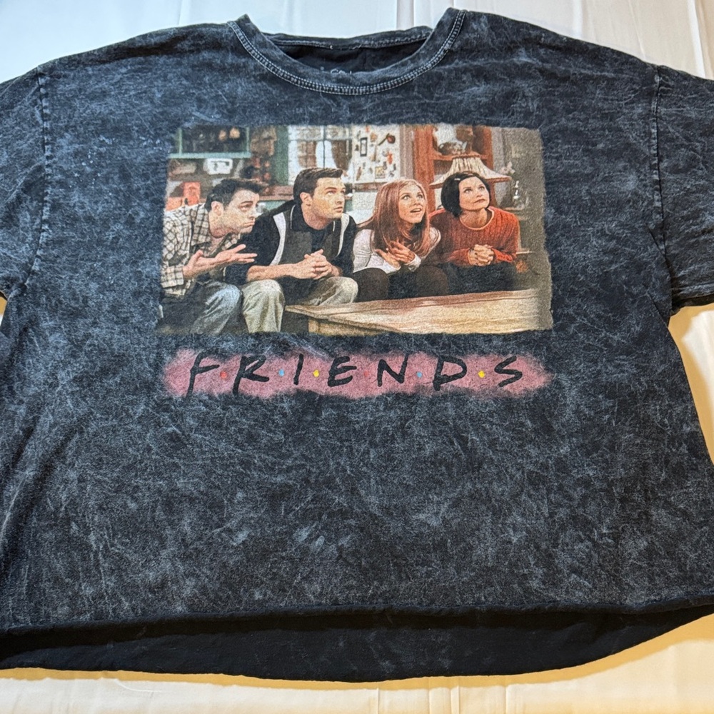 FRIENDS Washed Black Graphic Tee Large